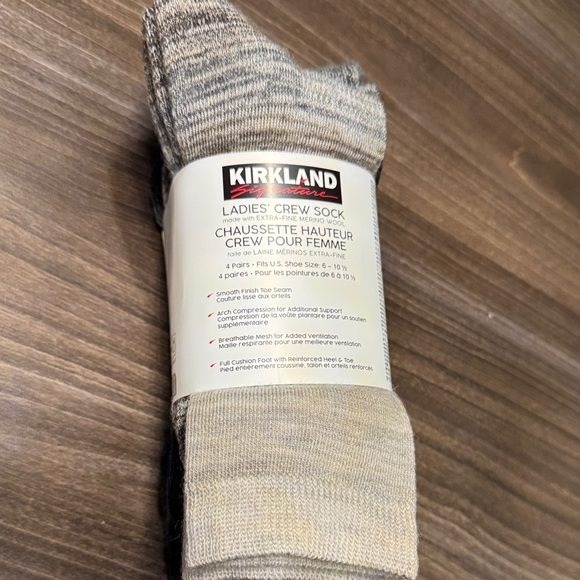 Kirkland Signature Set of Four (4) Ladies' Crew Socks - Gray #MerinoWoolSocks - Picture 1 of 9